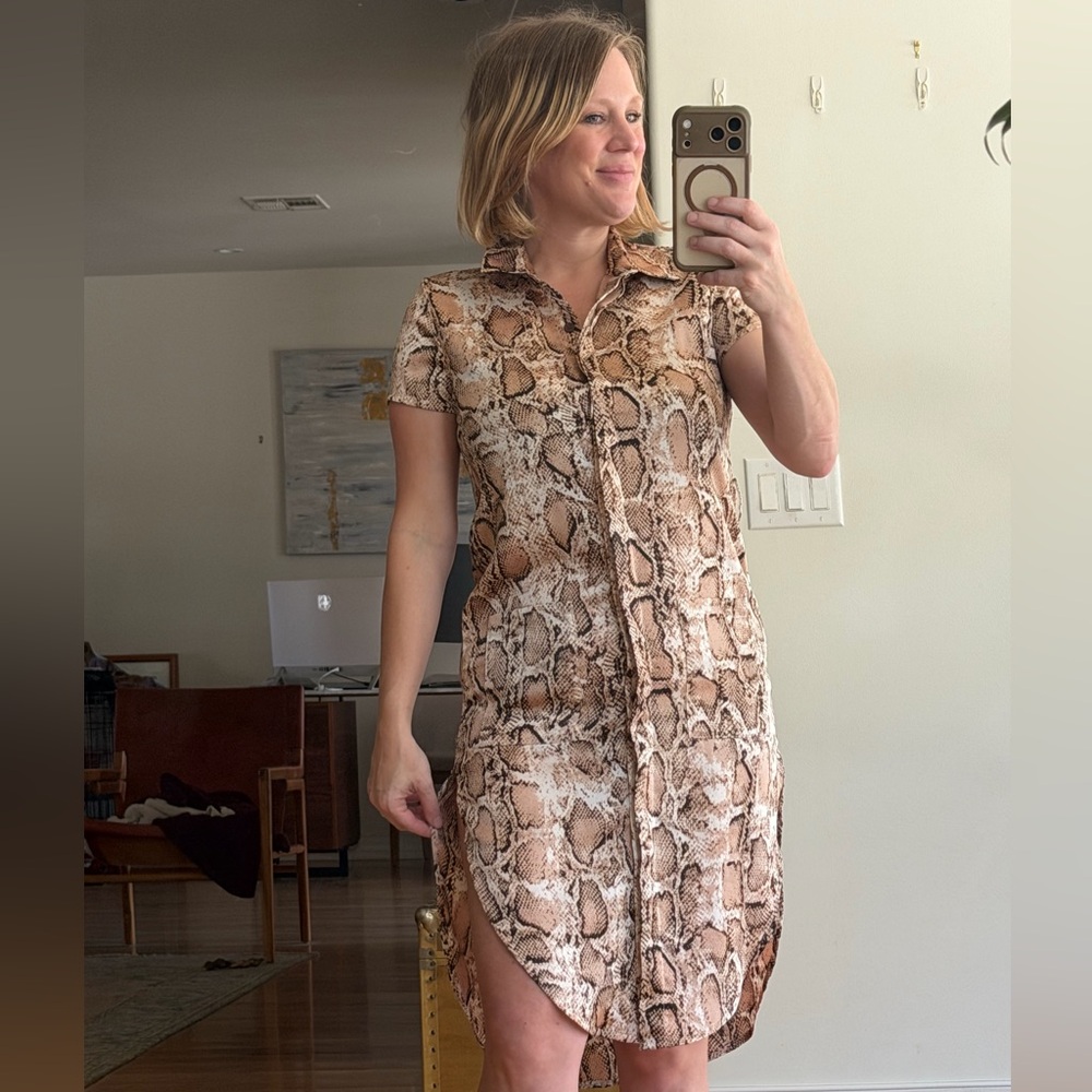 L'Academie May Snake Print Midi Button Shirt Dress Size XS Animal Pattern Collar